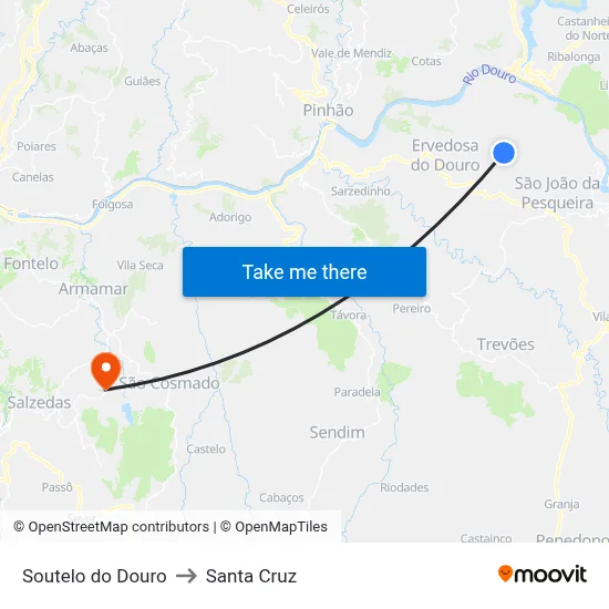Soutelo do Douro to Santa Cruz map