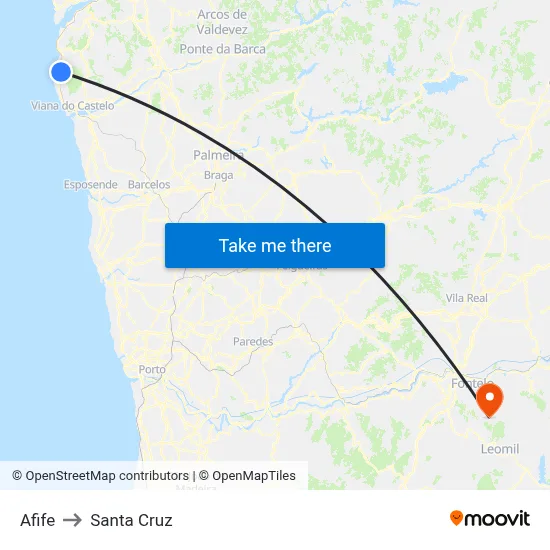 Afife to Santa Cruz map