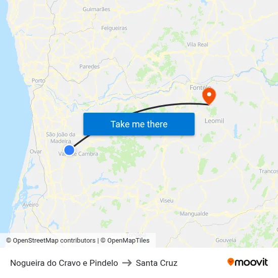 Nogueira do Cravo e Pindelo to Santa Cruz map
