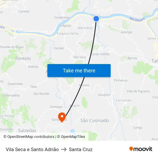 Vila Seca e Santo Adrião to Santa Cruz map