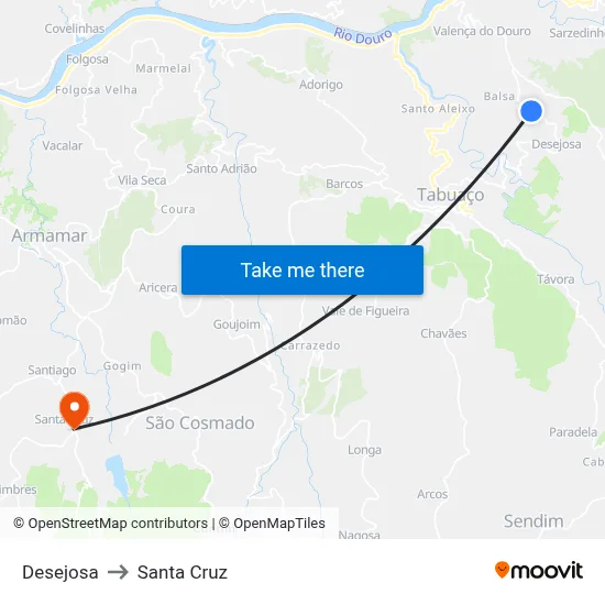 Desejosa to Santa Cruz map