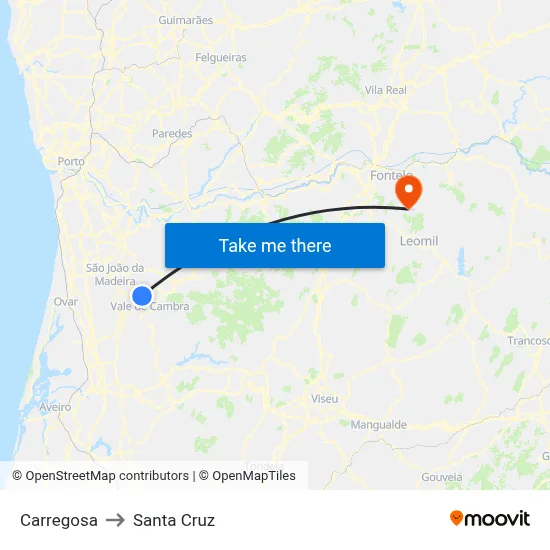 Carregosa to Santa Cruz map