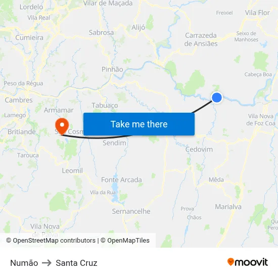 Numão to Santa Cruz map