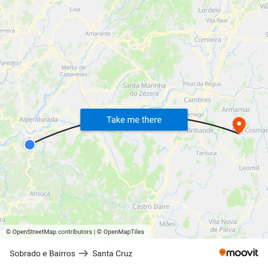 Sobrado e Bairros to Santa Cruz map