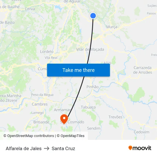 Alfarela de Jales to Santa Cruz map