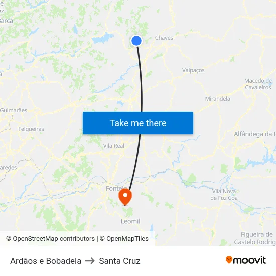 Ardãos e Bobadela to Santa Cruz map