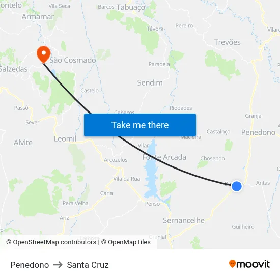 Penedono to Santa Cruz map