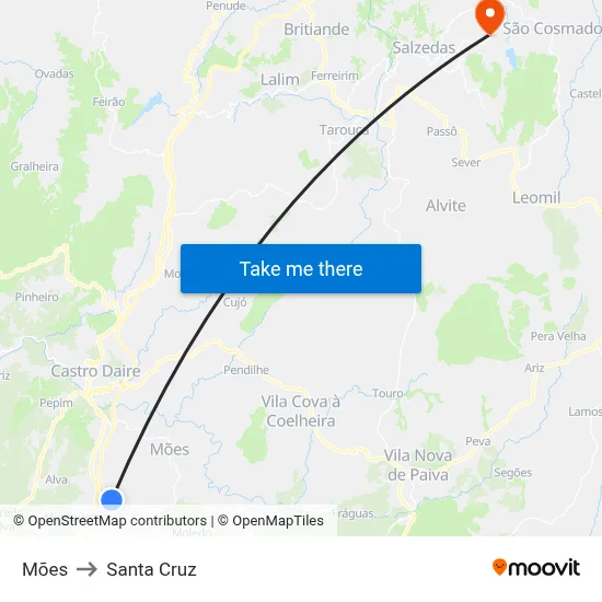 Mões to Santa Cruz map