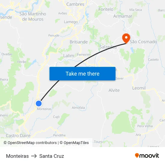 Monteiras to Santa Cruz map