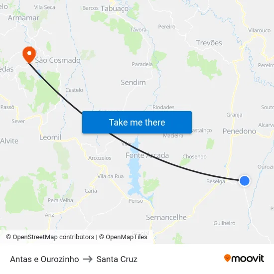 Antas e Ourozinho to Santa Cruz map