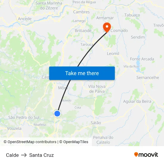 Calde to Santa Cruz map