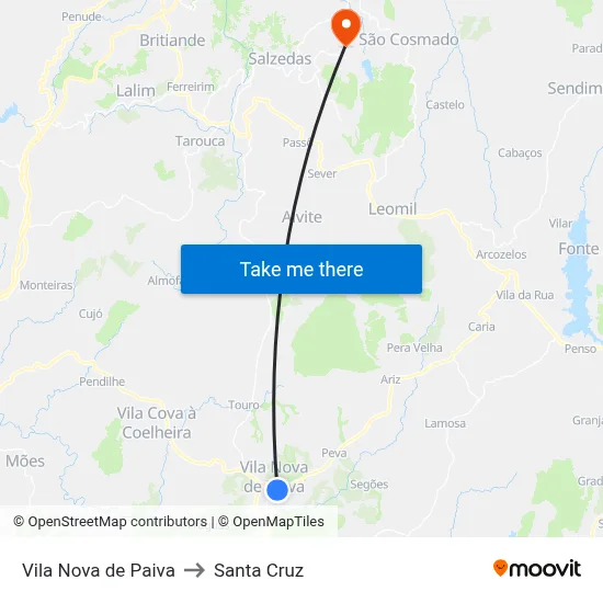 Vila Nova de Paiva to Santa Cruz map