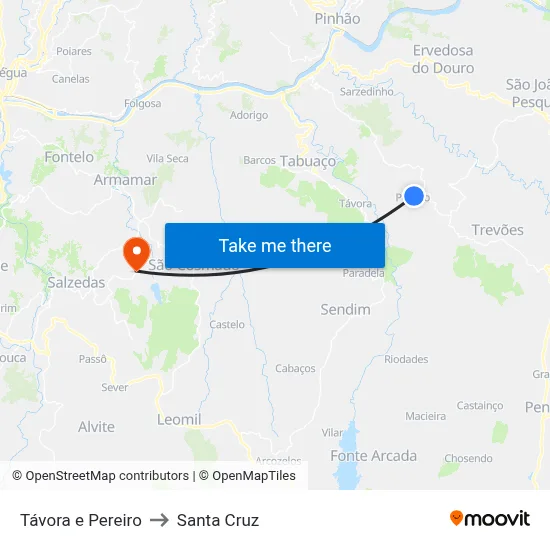 Távora e Pereiro to Santa Cruz map