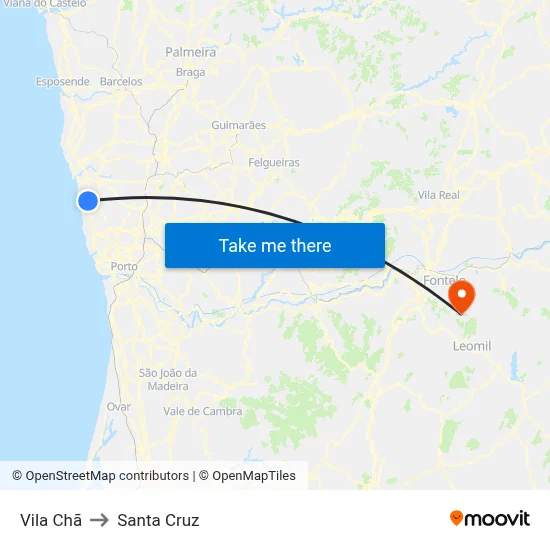 Vila Chã to Santa Cruz map