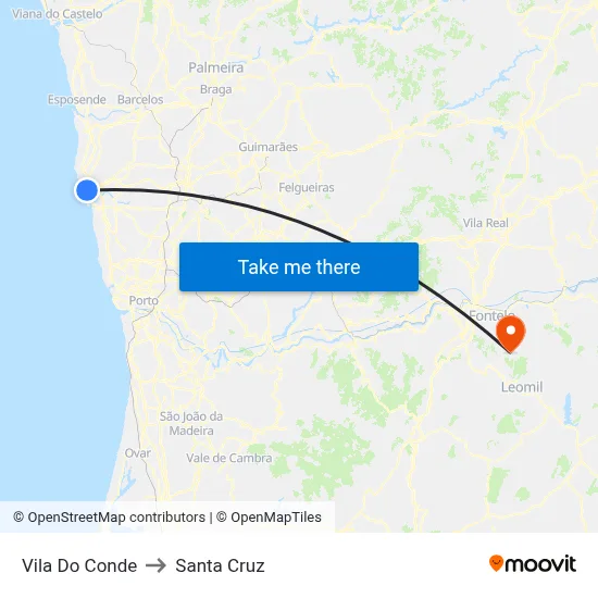 Vila Do Conde to Santa Cruz map