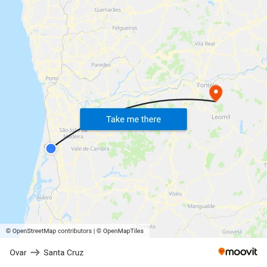 Ovar to Santa Cruz map