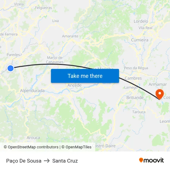Paço De Sousa to Santa Cruz map