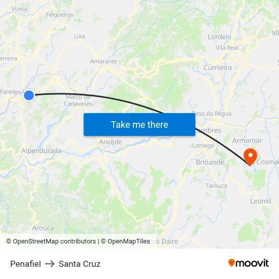 Penafiel to Santa Cruz map