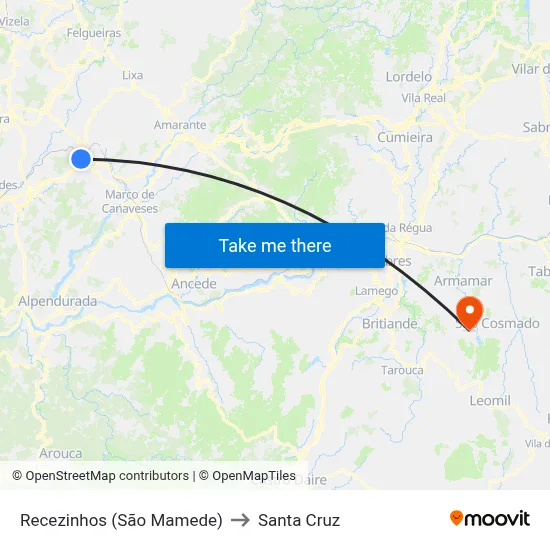 Recezinhos (São Mamede) to Santa Cruz map