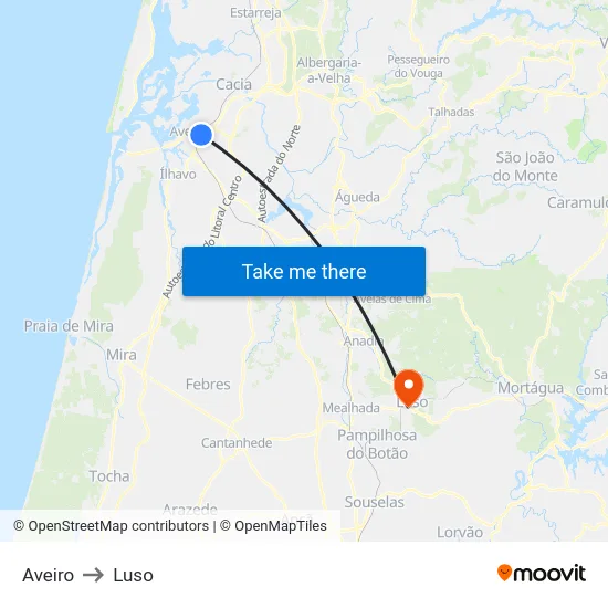 Aveiro to Luso map