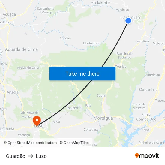 Guardão to Luso map
