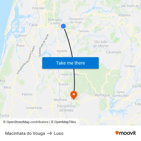 Macinhata do Vouga to Luso map