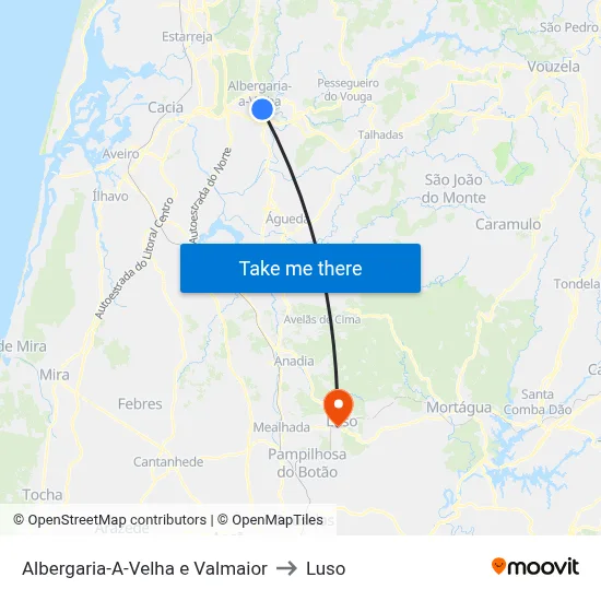 Albergaria-A-Velha e Valmaior to Luso map