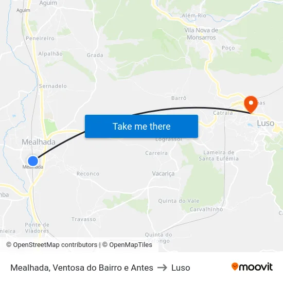 Mealhada, Ventosa do Bairro e Antes to Luso map