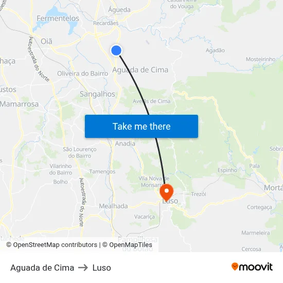 Aguada de Cima to Luso map