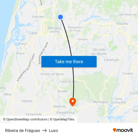 Ribeira de Fráguas to Luso map