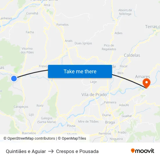 Quintiães e Aguiar to Crespos e Pousada map