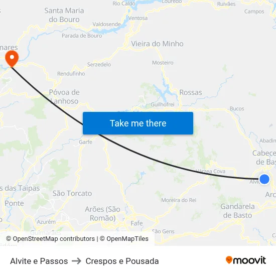Alvite e Passos to Crespos e Pousada map