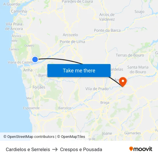 Cardielos e Serreleis to Crespos e Pousada map