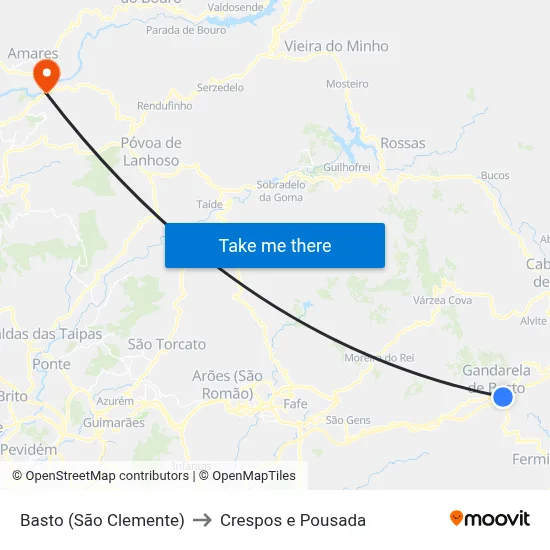 Basto (São Clemente) to Crespos e Pousada map