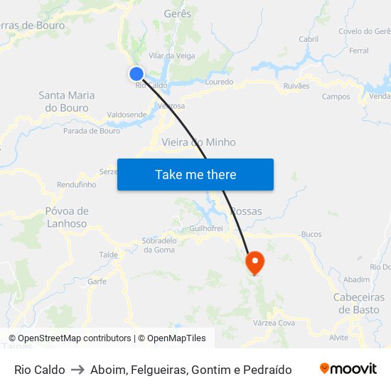 Rio Caldo to Aboim, Felgueiras, Gontim e Pedraído map