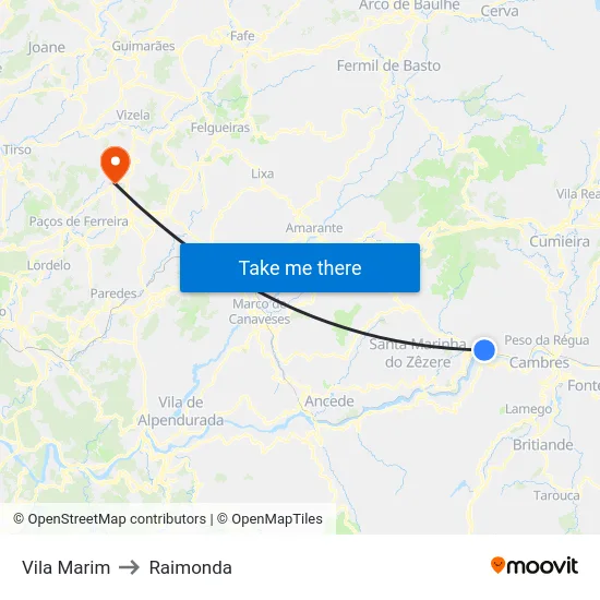 Vila Marim to Raimonda map