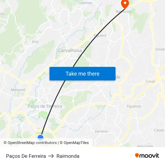 Paços De Ferreira to Raimonda map