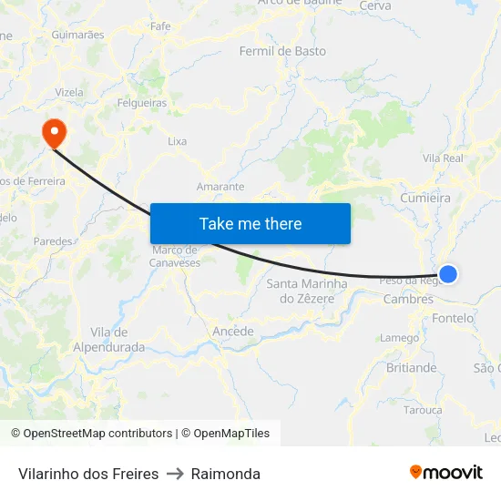 Vilarinho dos Freires to Raimonda map