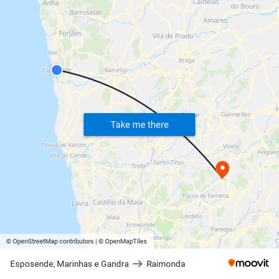 Esposende, Marinhas e Gandra to Raimonda map