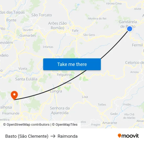 Basto (São Clemente) to Raimonda map