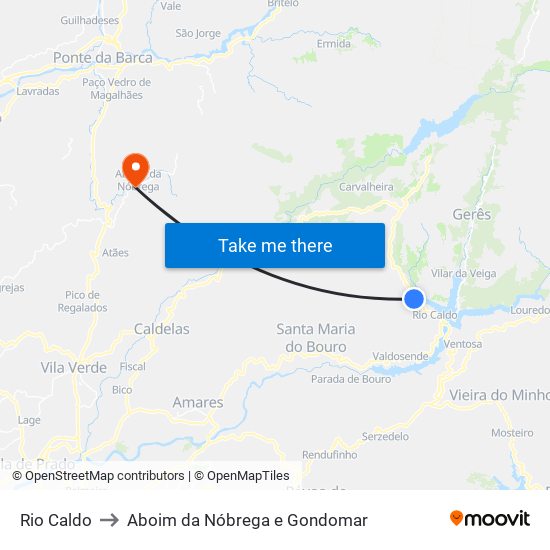 Rio Caldo to Aboim da Nóbrega e Gondomar map