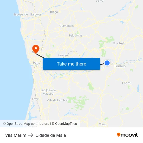 Vila Marim to Cidade da Maia map