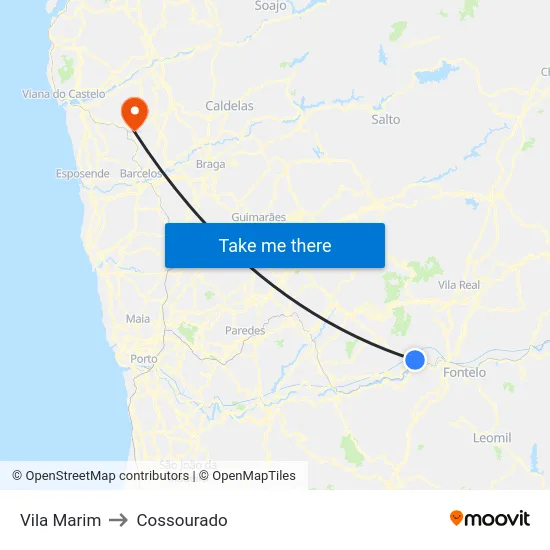 Vila Marim to Cossourado map