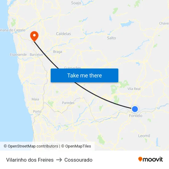 Vilarinho dos Freires to Cossourado map