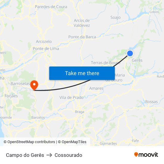 Campo do Gerês to Cossourado map