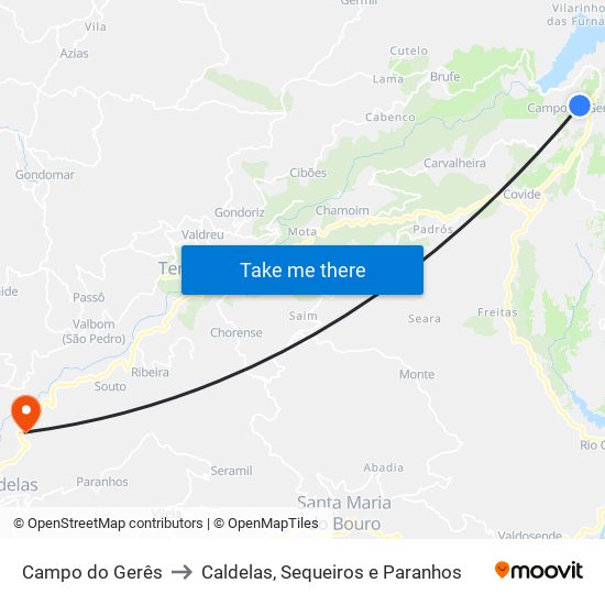 Campo do Gerês to Caldelas, Sequeiros e Paranhos map