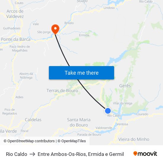 Rio Caldo to Entre Ambos-Os-Rios, Ermida e Germil map