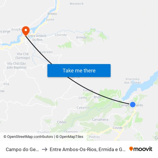 Campo do Gerês to Entre Ambos-Os-Rios, Ermida e Germil map
