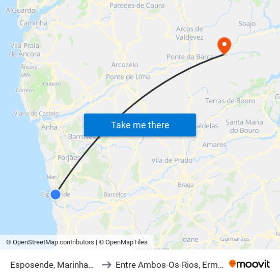 Esposende, Marinhas e Gandra to Entre Ambos-Os-Rios, Ermida e Germil map