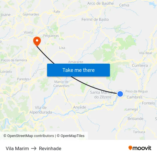Vila Marim to Revinhade map